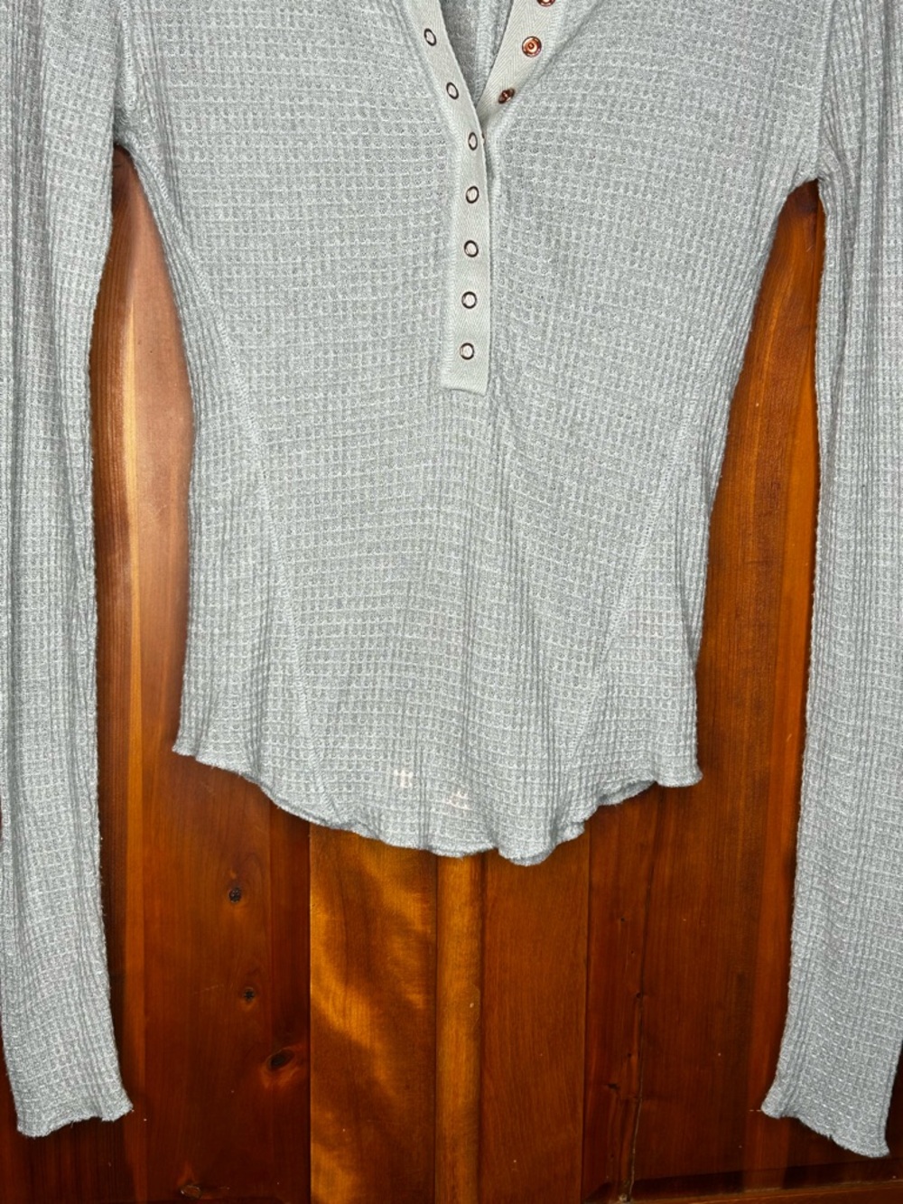 Intimately by Free People One of the Girls Long Sleeve Gray Waffle Knit Henley - Picture 5 of 13